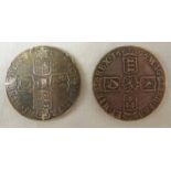 1696 WILLIAM III CROWN AND 1708 QUEEN ANNE CROWN