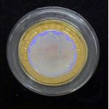 1999 UK SILVER PROOF PIEDFORT TWO-POUND COIN RUGBY WORLD CUP WITH COLOURED HOLOGRAM IN CASE WITH