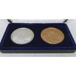 FRANKLIN MINT ROYAL COMMONWEALTH SOCIETY CORONATION COMMEMORATIVE SILVER AND BRONZE MEDALS,