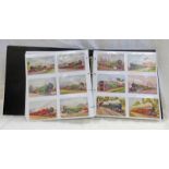 1 ALBUM OF VARIOUS RAILWAY POSTCARDS TO INCLUDE FAMOUS EXPRESS LOCOMOTIVES, STATIONS, RAILWAY VIEWS,
