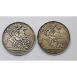 2 X 1889 VICTORIA SILVER CROWN COINS