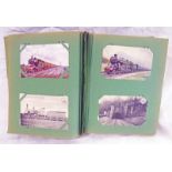 1 ALBUM OF VARIOUS RAILWAY POSTCARDS, TO INCLUDE STATIONS, ENGINES, FOREIGN,