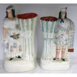 PAIR OF STAFFORDSHIRE POTTERY FIGURAL VASES OF HIGHLAND COUPLE - 34CM TALL