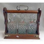 OAK 3 DECANTER TANTALUS WITH SILVER PLATED MOUNTS - UNMARKED Condition Report: All