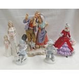 SELECTION OF CONTINENTAL PORCELAIN FIGURES INCLUDING ROYAL STAFFORDSHIRE CHRISTMAS SHOPPING,