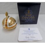 ROYAL CROWN DERBY LIMITED EDITION QUEEN MOTHER 100TH BIRTHDAY CROWN PAPERWEIGHT WITH GOLD STOPPER.