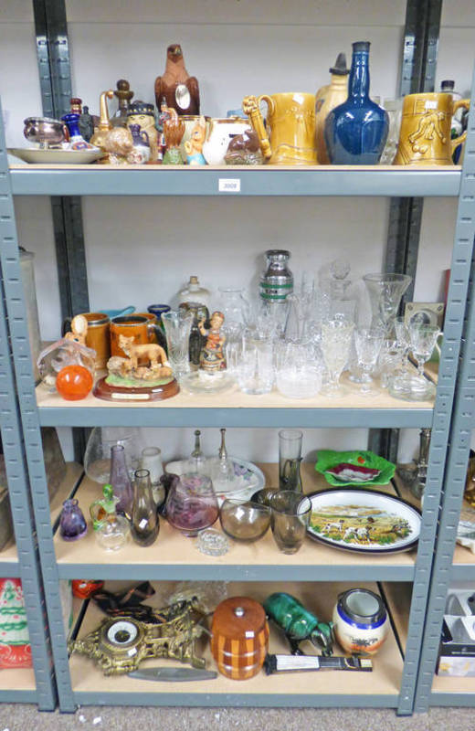 LARGE SELECTION OF PORCELAIN, GLASSWARE ETC INCLUDING DECANTERS, WATER JUGS,