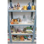 LARGE SELECTION OF PORCELAIN, GLASSWARE ETC INCLUDING DECANTERS, WATER JUGS,