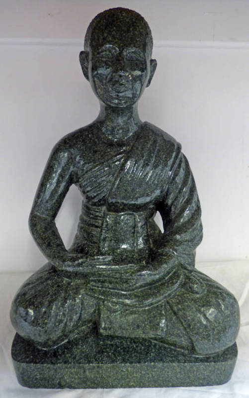 GREEN HARDSTONE FIGURE OF A SEATED BHUDDHA - 36CM TALL