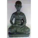 GREEN HARDSTONE FIGURE OF A SEATED BHUDDHA - 36CM TALL