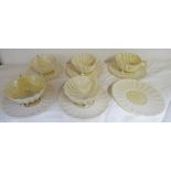 SET OF 5 BELLEEK SHELL TEACUPS & 6 SAUCERS WITH BLACK MARK Condition Report: One