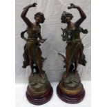 PAIR OF SPELTER METAL FIGURES: MELODY AND POETRY - 44CM TALL