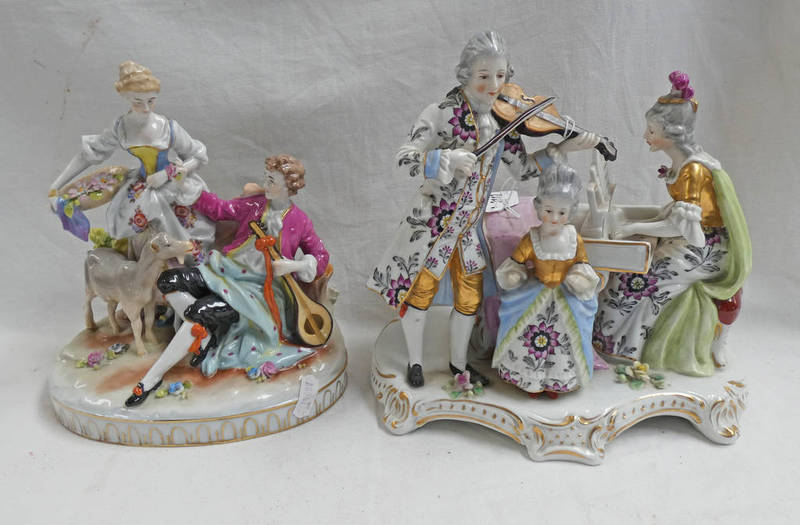 PAIR OF CONTINENTAL PORCELAIN FIGURE GROUPS