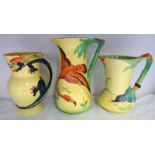 3 BURLEIGH WARE ART POTTERY JUGS : DRAGON, FLAMINGO & SWALLOW,