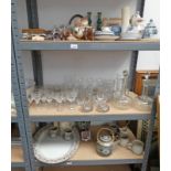 LARGE SELECTION OF VARIOUS GLASSWARE, CERAMICS ETC INCLUDING DISHES, FIGURES, TEAWARE, DECANTERS,