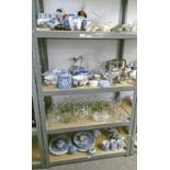 LARGE SELECTION OF PORCELAIN GLASSWARE, SILVER PLATE ETC INCLUDING 3 PIECE TEASET, TEAPOTS,