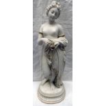 PARIAN WARE FIGURE OF A CLASSICAL MAIDEN WITH A GILT AND TURQUOISE DECORATION - 43CM TALL