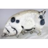 SIGNED ART POTTERY PIG: OLD SPOT - 26CM LONG