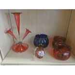 CRANBERRY GLASS EPERGNE MARY GREGORY STYLE CRANBERRY GLASS JUG,