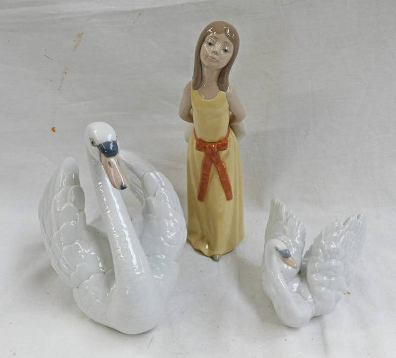 LLADRO FIGURES 5231 " SWAN WITH WINGS SPREAD" & 6175 "WHITE SWAN" BOTH BOXED TOGETHER WITH LLADRO