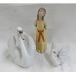 LLADRO FIGURES 5231 " SWAN WITH WINGS SPREAD" & 6175 "WHITE SWAN" BOTH BOXED TOGETHER WITH LLADRO