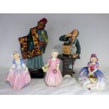 5 ROYAL DOULTON FIGURES INCLUDING CARPET SELLER HN1464, MONICA,