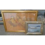 FRAMED OIL PAINTING EVENING LOCH MOIDART BY SHEILA ROBERTSON AND GILT FRAMED ORIENTAL PICTURE