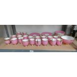 19TH CENTURY PINK PORCELAIN TEA SET WITH GILT DECORATION ON 1 SHELF