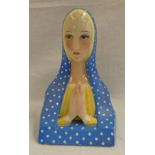 ART POTTERY LENCI BUST OF MADONNA WITH BLUE & WHITE DOTTED SHROUD,