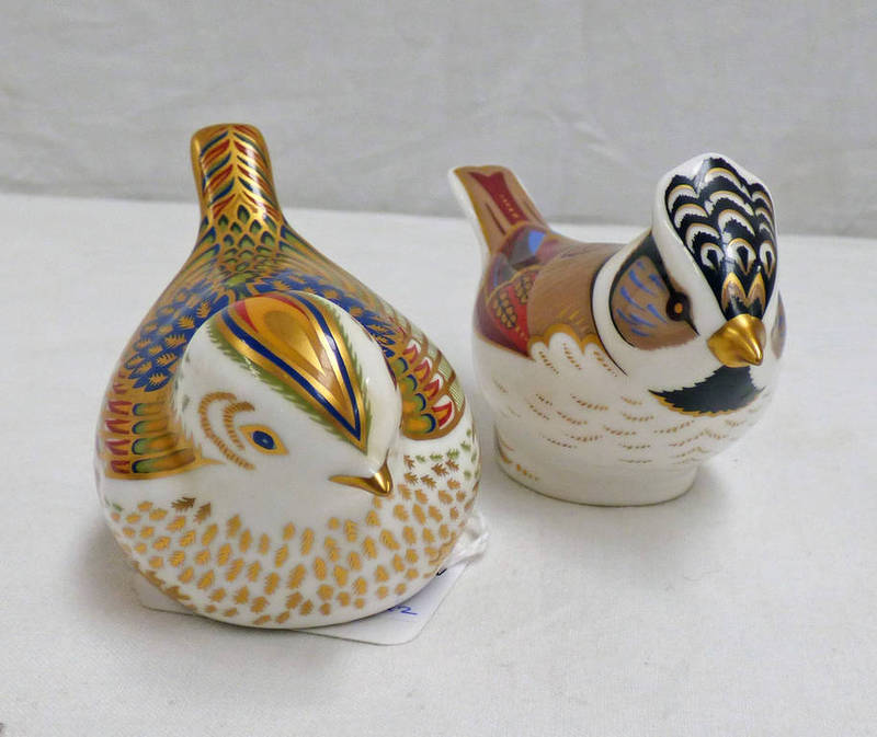 TWO ROYAL CROWN DERBY PORCELAIN PAPERWEIGHT INCLUDING COLLECTORS GUILD FIRECREST & CRESTED TIT