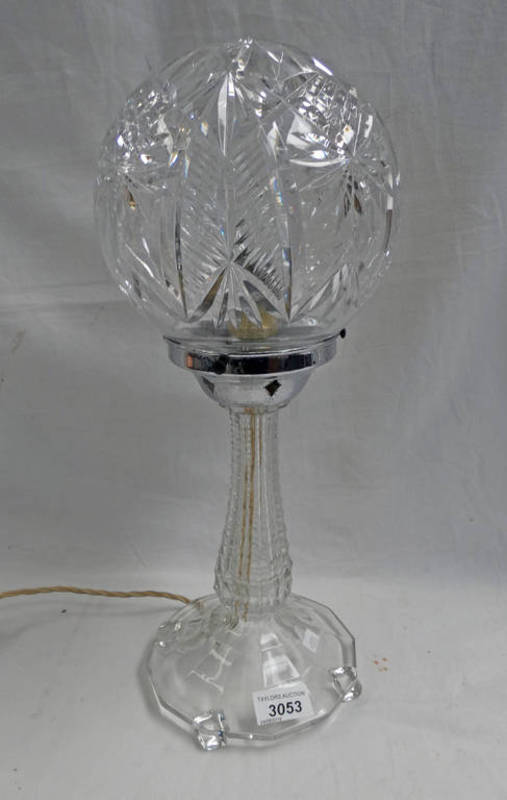 CUT GLASS TABLE LAMP WITH GLOBULAR SHADE - 42 CM TALL