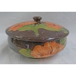 MOORCROFT HIBISCUS LIDDED BOWL WITH IMPRESSED WORK - 17.