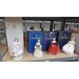 ROYAL WORCESTER FIGURE : THE MILKMAID & 3 ROYAL DOULTON FIGURES FRAGRANCE SANDRA & 1 OTHER - ALL