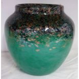 MONART GREEN & BLACK GLASS VASE WITH AVENTURINE DECORATION - 19 CM TALL