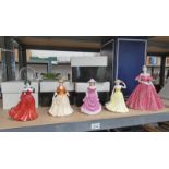 ROYAL WORCESTER FIGURE QUEEN ELIZABETH THE QUEEN MOTHER & 4 ROYAL DOULTON FIGURES : WINTERS DAY,