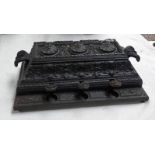 LATE 19TH CENTURY CAST IRON DESK SET WITH TWIN CARRYING HANDLES & 3 PUSH BUTTONS LIDS OPENING TO