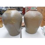 PAIR CHINESE EARTHENWARE POTTERY JARS - 44CM TALL