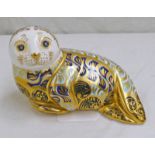 ROYAL CROWN DERBY LIMITED EDITION HARBOUR SEAL PAPERWEIGHT WITH GOLD STOPPER