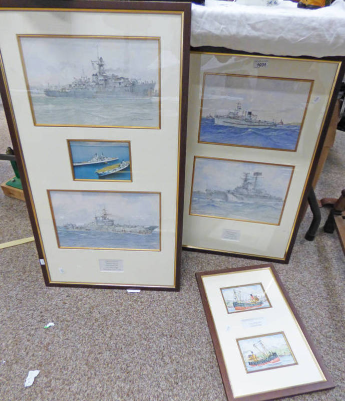 3 FRAMED SECTIONAL TONY DRINKWATER WATERCOLOURS OF SHIPS TO INCLUDE PUFFERS ON THE CLYDE,