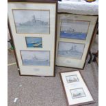 3 FRAMED SECTIONAL TONY DRINKWATER WATERCOLOURS OF SHIPS TO INCLUDE PUFFERS ON THE CLYDE,