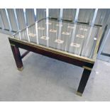 MAHOGANY BRASS BOUND COFFEE TABLE WITH FISHING FLY DECORATION - HEIGHT 44CM