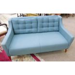 21ST CENTURY BLUE SETTEE ON SQUARE SUPPORTS