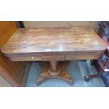 19TH CENTURY ROSEWOOD TURNOVER TEA TABLE WITH TURNED COLUMN 91CM WIDE
