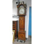 MAHOGANY LONGCASE CLOCK WITH PAINTED DIAL BY THOS LOW DUNDEE,