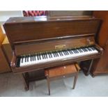 MAHOGANY UPRIGHT OVERSTRUNG PIANO BY INGRAM & SONS WITH PIANO STOOL