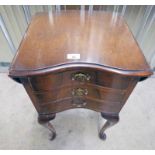 MAHOGANY CABINET WITH SHAPED TOP & 3 DRAWERS