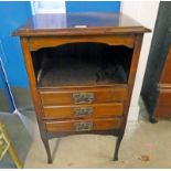 EARLY 20TH CENTURY WALNUT MUSIC CABINET WITH 3 DRAWERS & SHAPED SUPPORTS