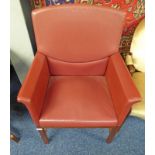 RED LEATHER DESK CHAIR ON SQUARE SUPPORTS