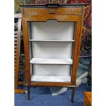 LATE 19TH CENTURY INLAID MAHOGANY DISPLAY CASE WITH PAINTED FLORAL DECORATION ON SQUARE SUPPORTS