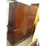 19TH CENTURY MAHOGANY LINEN PRESS WITH 2 PANEL DOORS OVER 3 LONG DRAWERS ON BRACKET SUPPORTS